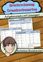 Vorschau - Arbeitsblätter - Bruchrechnung Grundrechenarten (Aufgabensnack, kostenlose Grundversion) - Deckblatt