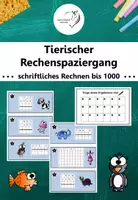 Vorschau - Stationenlernen - Tierischer Rechenspaziergang: schriftliches Rechnen bis 1000 - Deckblatt