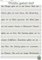 Vorschau - Arbeitsblätter - Übung Schönschrift (Erstklasslineatur) "Wohin gehst du?" Orte in der Stadt DaZ / Deutsch - Seite 1