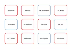 Vorschau - Spiele - Bingo (Paare finden/Zuordnung) Obst und Gemüse Wortkarten mit Artikeln - Deckblatt