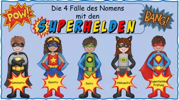 Vorschau - Interaktives Material - Die 4 Fälle des Nomens mit den Superhelden - interaktiv - - Deckblatt