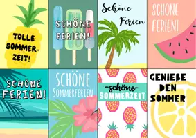 Vorschau - Mal- und Bastelvorlagen - Feriengrüße für die Sommerferien - Karten 🍉 - Seite 1