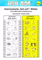 Vorschau - Stationenlernen - Klammerkarten "Sch sch" - Wörter (Druckschrift schwarz-weiß) - Deckblatt