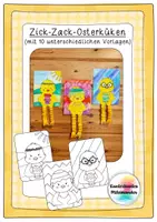 Vorschau - Mal- und Bastelvorlagen - Zick-Zack-Osterküken - Kunstidee Ostern, Kunst Grundschule - Deckblatt