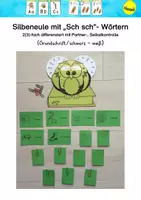 Vorschau - Stationenlernen - Silbeneule mit "Sch sch" - Wörtern (Grundschrift schwarz-weiß) - Deckblatt