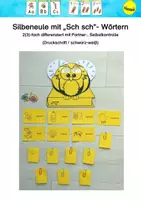 Vorschau - Stationenlernen - Silbeneule mit "Sch sch" - Wörtern (Druckschrift schwarz-weiß) - Deckblatt