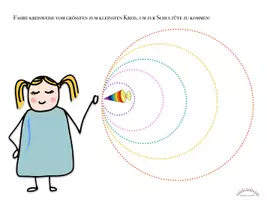 Vorschau - Arbeitsblätter - Nachspuren / Schwungübung / Schneiden „ZUCKERTÜTEN“: „Hilf dem Kind zur Schultüte zu gelangen!“ - für Rechts- & Linkshänder - Seite 1
