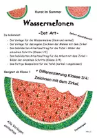 Vorschau - Mal- und Bastelvorlagen - Kunst im Sommer: Wassermelone tupfen (Dot Art + Zirkel) - Deckblatt