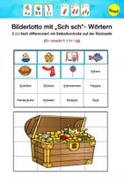 Vorschau - Stationenlernen - Bilderlotto "Sch sch" - Wörter (Druckschrift farbig) - Deckblatt