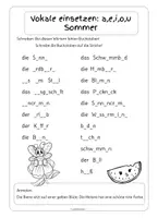 Aperçu - Feuilles d'exercices - Vokale einsetzen - Rätsel Sommer - Page 1