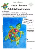 Vorschau - Mal- und Bastelvorlagen - Kunst im Sommer: Schildkröten im Meer (Muster/Formen) - Deckblatt