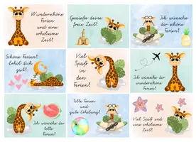 Vorschau - Mal- und Bastelvorlagen - Tierische Feriengrüße zum Schulschluss - Giraffenklasse - Seite 1