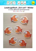 Vorschau - Stationenlernen - Lesekugelfisch "Sch sch" - Wörter (GS) farbig und shwarz-weiß - Seite 1