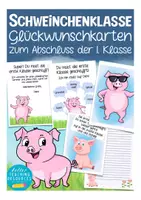 Vorschau - Mal- und Bastelvorlagen - Schweinchenklasse 1. Klasse geschafft - Grußkärtchen - Deckblatt