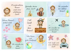 Vorschau - Mal- und Bastelvorlagen - Tierische Feriengrüße zum Schulschluss - Löwenklasse - Seite 1