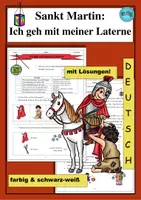 Vorschau - Arbeitsblätter - Arbeitsblatt zum Sankt Martins - Lied: Ich geh mit meiner Laterne - farbig & schwarz-weiß - Deckblatt