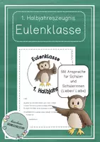 Vorschau - Anderer Materialtyp - Eulenklasse - 1. Halbjahreszeugnis in der 1. Klasse - Deckblatt