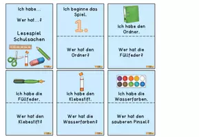 Vorschau - Spiele - Lesespiel "Schulsachen" für DaZ/DaF oder GS1 - Seite 1