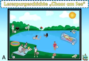 Vorschau - Arbeitsblätter - Lesespurgeschichte "Chaos am See" Level 2 DaZ / Deutsch - Seite 1