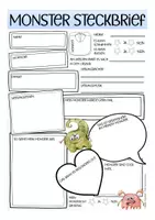 Aperçu - Feuilles d'exercices - MONSTER Steckbrief - kreatives Schreiben Deutsch / DAZ / Allemand kostenlos / Freebie - Page 1