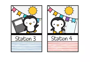 Vorschau - Stationenlernen - Stationsschilder für Stehrahmen – Stationenbetrieb - Pinguinklasse - Seite 2