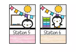 Vorschau - Stationenlernen - Stationsschilder für Stehrahmen – Stationenbetrieb - Pinguinklasse - Seite 3