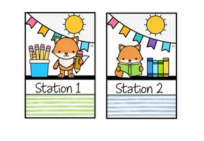 Vorschau - Stationenlernen - Stationsschilder für Stehrahmen – Stationenbetrieb - Fuchsklasse - Seite 1