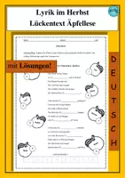 Vorschau - Arbeitsblätter - Lyrik im Herbst: Lückentext Gedicht Äpfellese - Deckblatt