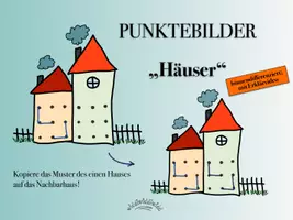 Vorschau - Arbeitsblätter - Punktebilder „HÄUSER“ (Übungen zur Symmetrie, Spiegelung, Lese- & Hörverstehen, Beschreiben) inkl. Erklärvideo - Deckblatt