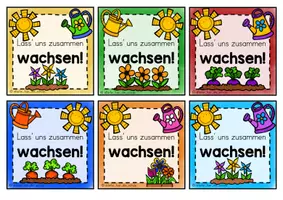 Vorschau - Mal- und Bastelvorlagen - Grußkärtchen zum Schuljahresbeginn | Wir wachsen zusammen – Willkommensgruß für die Grundschule - Seite 1