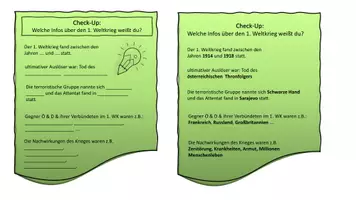 Vorschau - Arbeitsblätter - Kärtchen des 1. Weltkriegs: Wichtige Infos zusammengefasst - Deckblatt