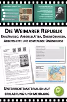 Vorschau - Arbeitsblätter - Arbeitsblatt "Weimarer Republik" mit Erklärvideo, Lösungen und Onlineübungen - Deckblatt