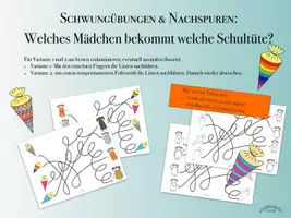 Vorschau - Arbeitsblätter - Fußspuren zur Schultüte nachspuren „Welches Mädchen bekommt welche Zuckertüte?“ - für Rechts- & Linkshänder - Deckblatt