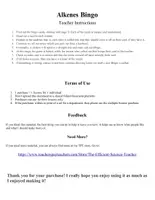 Vorschau - Spiele - Alkenes Bingo - Great for Review and Cover Lessons - Seite 1