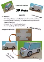 Vorschau - Arbeitsblätter - Kunst und Werken: Coole 3D Autos basteln - Deckblatt