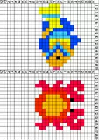 Vorschau - Mal- und Bastelvorlagen - Pixelkunst Meerestiere, Kunst Grundschule - Seite 1