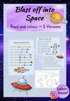 Vorschau - Arbeitsblätter - Blast off into space | Read and colour | Weltall - Deckblatt