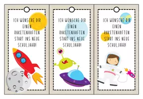 Vorschau - Bildkarten - Willkommensgruß als Lesezeichen - Raketenstart ins neue Schuljahr - Seite 1