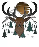 Vorschau - selbst erstellte Cliparts/Grafiken - Hirsch Tier Motiv im Wald in den Bergen - Deckblatt