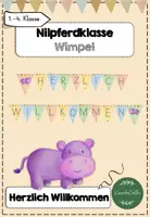 Vorschau - Bildkarten - Nilpferdklasse Wimpel "Herzlich Willkommen" - Deckblatt