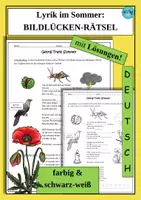 Vorschau - Arbeitsblätter - Lyrik im Sommer: Bild-Lücken-Rätsel - Deckblatt