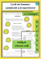 Vorschau - Arbeitsblätter - Lyrik im Sommer: Lückentext Gedicht - Deckblatt
