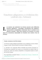 Aperçu - Texte - Fonctions adaptatives et évolution des couleurs des Animaux - Planet-Vie - Page de couverture