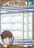 Vorschau - Arbeitsblรคtter - Bruchrechnung - Aufgabensnack - Gleichnamig machen Strichrechnung - Deckblatt