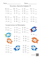 Vorschau - Arbeitsblätter - Einmaleins: Gemischte Aufgaben (5 AB mit Lernvideolink) - Deckblatt