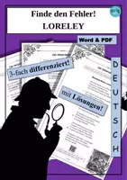 Vorschau - Arbeitsblätter - Finde den Fehler in der Ballade LORELEY von Heine - Word & PDF - Deckblatt