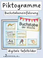 Vorschau - Arbeitsblätter - Piktogramme Buchstaben - Stationskarten - digitales Tafelbild - Deckblatt