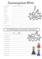 Vorschau - Arbeitsblätter - Zusammengesetzte Wörter inkl. Verb- und Adjektivzusammensetzungen (Farbgebung nach Montessori) - Seite 1