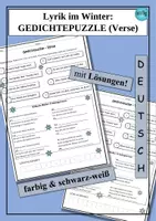 Vorschau - Arbeitsblätter - Lyrik im Winter: Gedichtpuzzle Verse - bunt & schwarz-weiß - Deckblatt