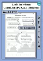 Vorschau - Arbeitsblätter - Lyrik im Winter: Gedichtpuzzle Strophen Die Kinder im Schnee - Word & PDF - Deckblatt